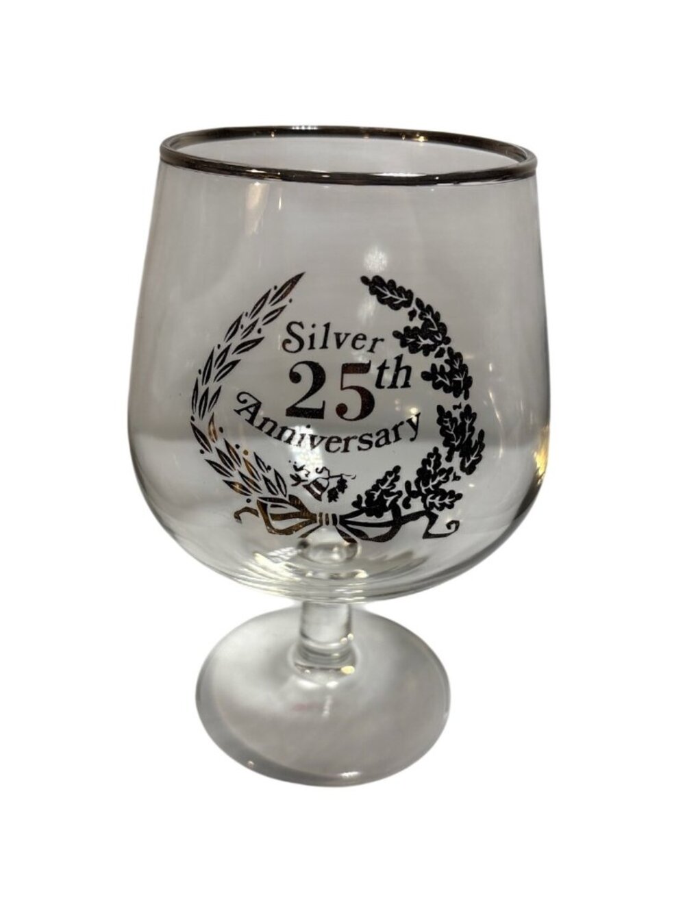 25th Anniversary Wine Glass Goblet Oversize Laurel Wreath Design 6" Tall